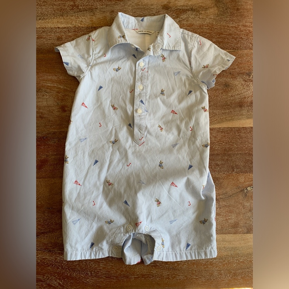Janie and Jack Striped French Bulldog Flag Romper
